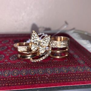 Sparkling Gold Butterfly Ring Set